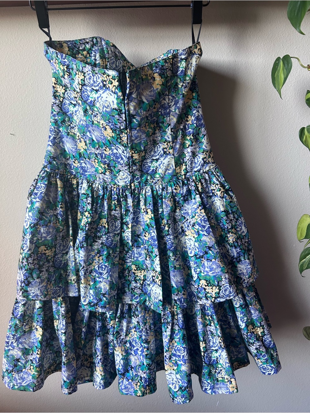 Vintage Laura Ashley Dress Strapless Blue Floral Tiered - Picture 2 of 6